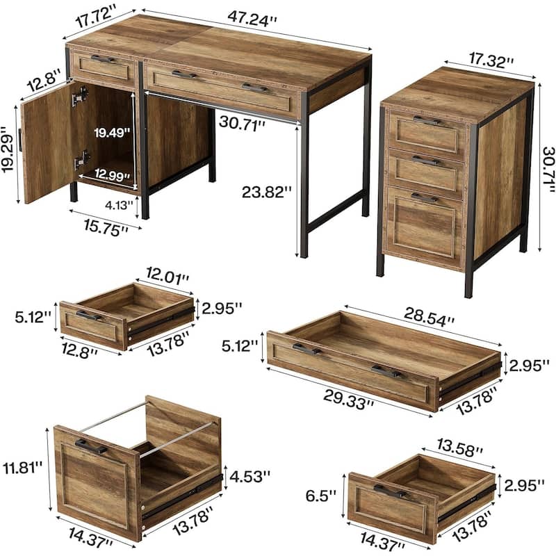 Farmhouse Makeup Vanity Desk with 5 Drawers and Cabinet for Bedroom
