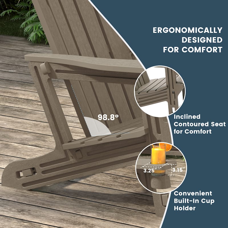 Polytrends Coastline Outdoor Poly Adirondack Chair Set with Connecting Tray & Cup Holder