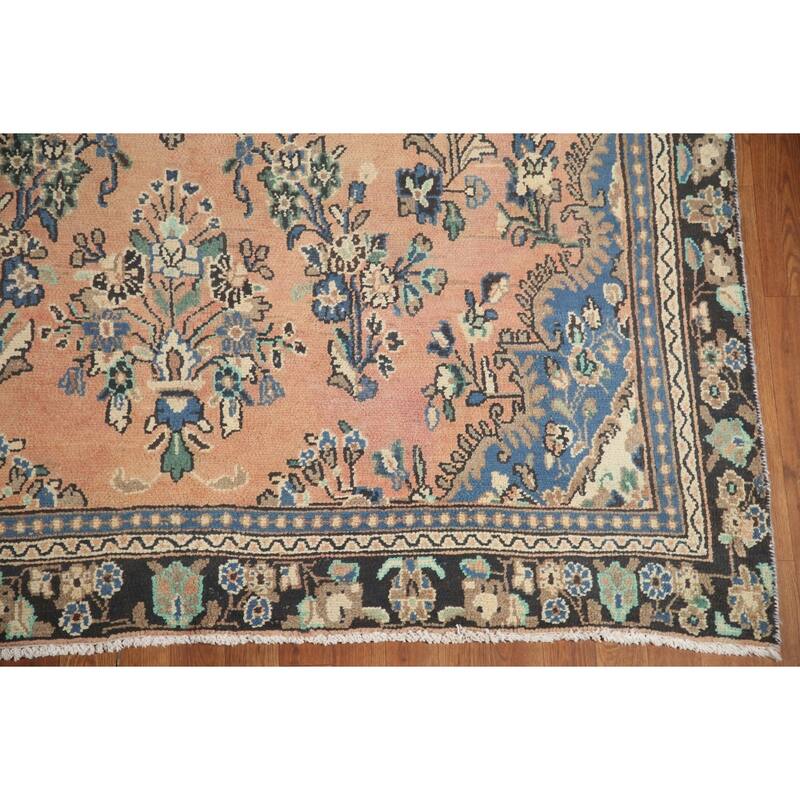 Hand Knotted Oriental 100% Wool Carpet Traditional Floral Coral Hamedan Area Rug - 9' 4'' X 6' 3''