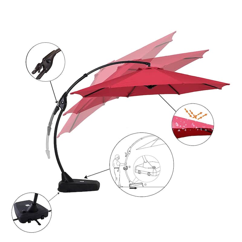 12 ft. Aluminum Round Curved Cantilever Patio Umbrella with Base