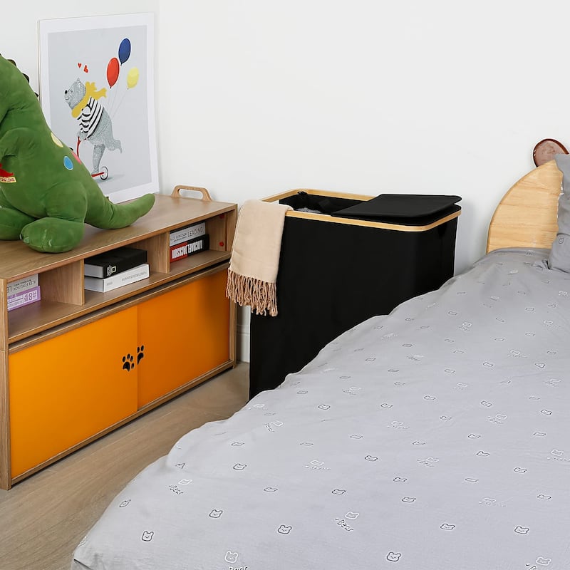 Laundry Hamper with Lid,Double Laundry Hamper with 2 Removable Bag,2 Section Laundry Hamper with Bamboo Handles 140L 36.9 Gallon