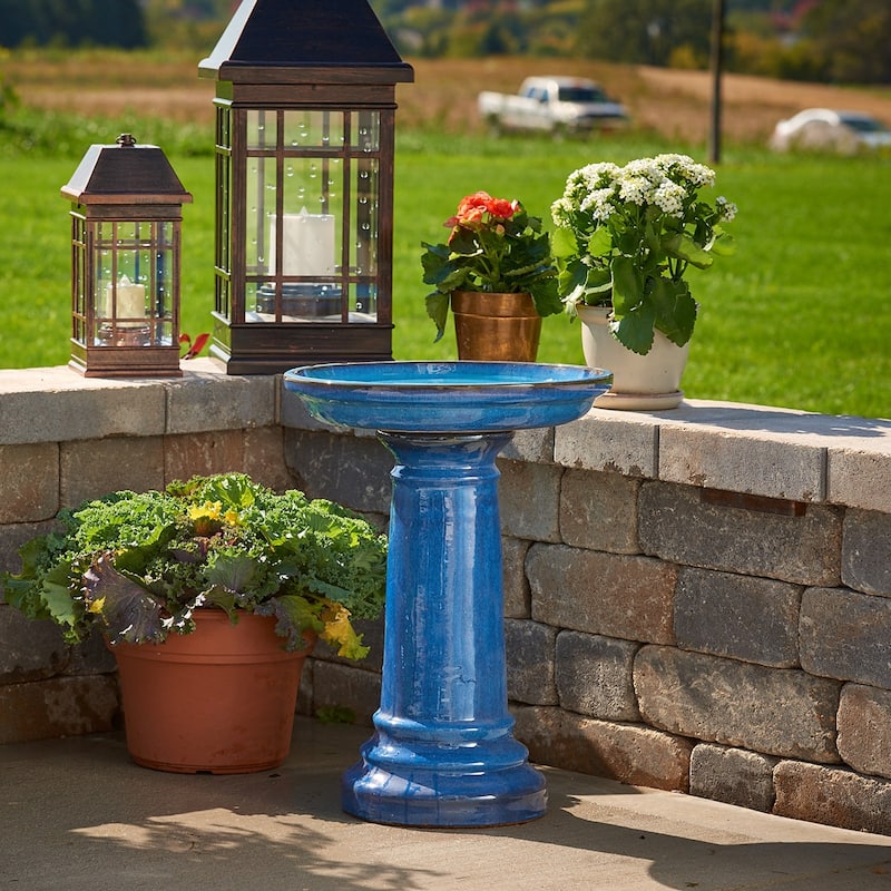 Aviatra Ceramic Traditional Birdbath- Blue