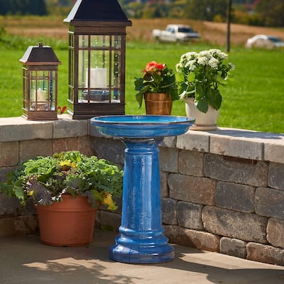 Aviatra Ceramic Traditional Birdbath- Blue