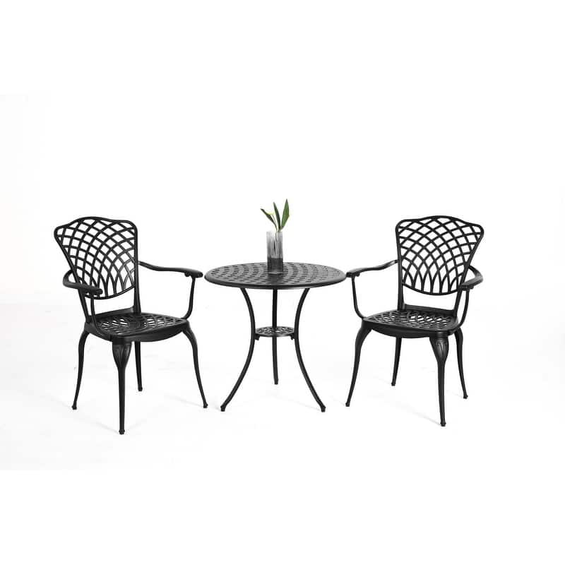 3 Piece Patio Bistro Set Cast Aluminum Bistro Table and Chairs Set Black