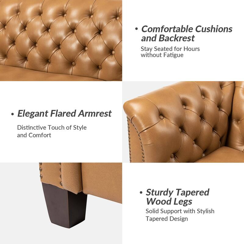 Regina 82.5" Tufted Genuine Leather Sofa Couch for Living Room By HULALA HOME