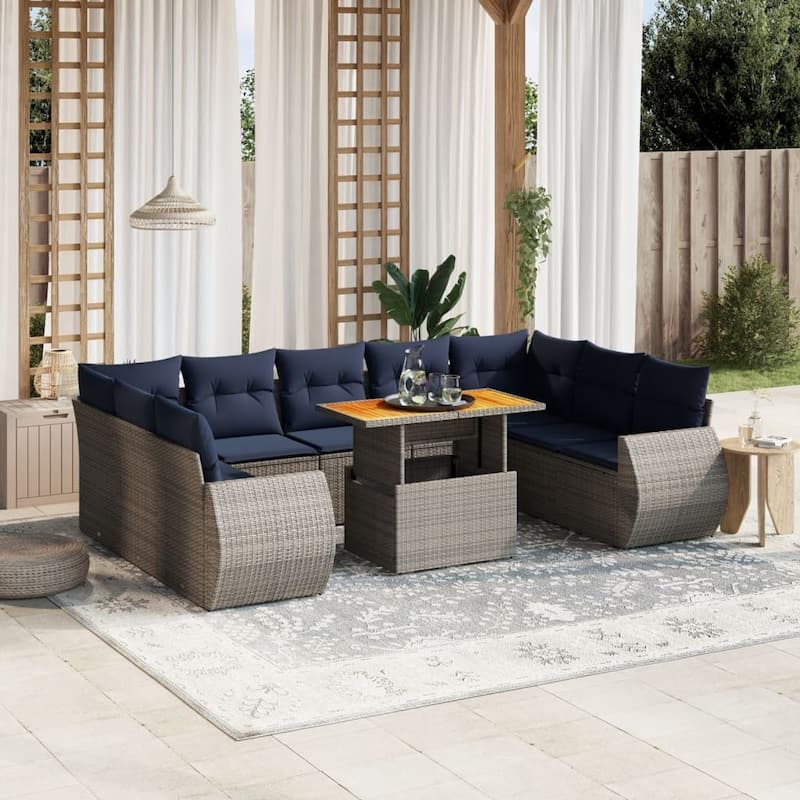 vidaXL Patio Sofa Set with Cushions Outdoor Furniture 10 Piece Poly Rattan - 24.4 x 24.4 x 27.2 - Grey