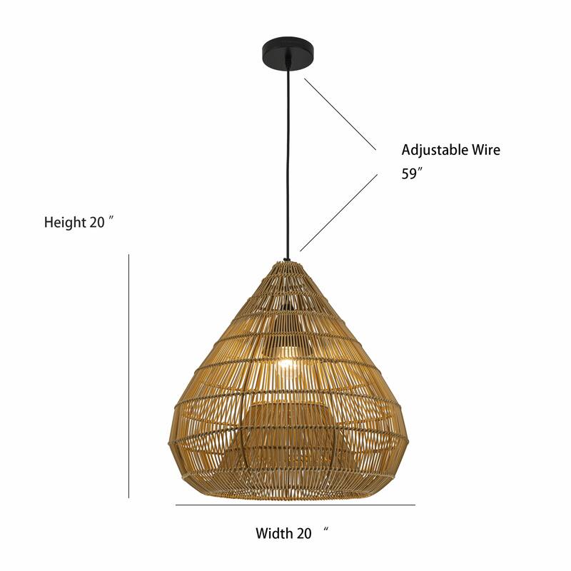Serina 1-Light Wicker Outdoor Pendant Light, Coastal Boho Dome - Handwoven