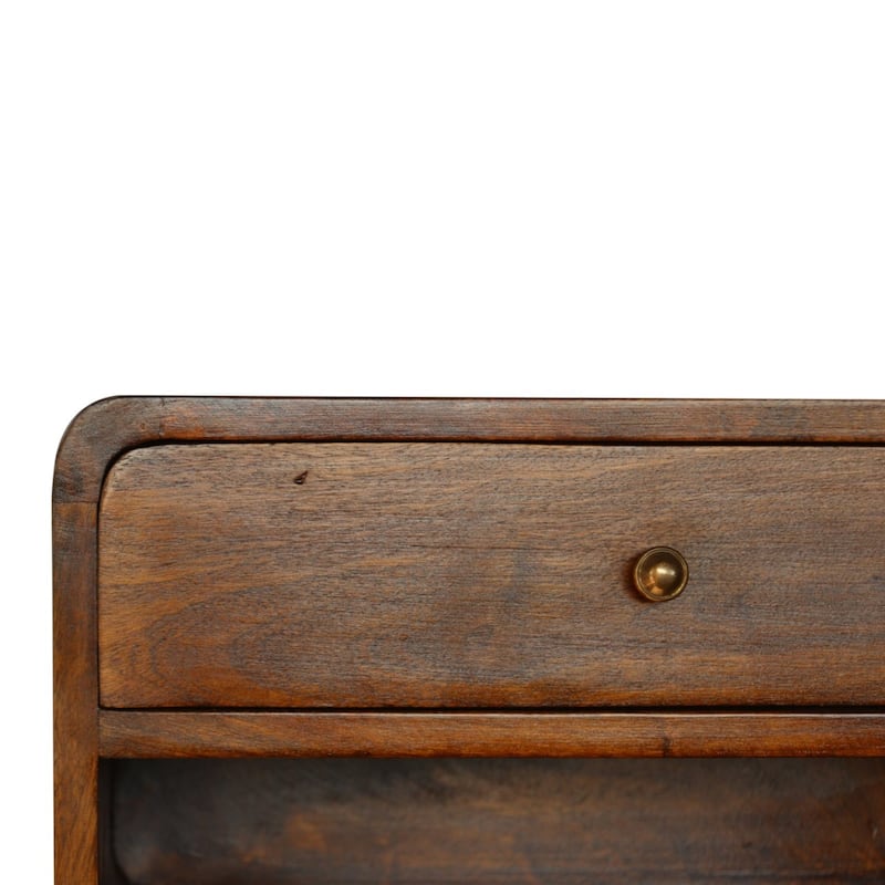 Modern Drawer Curve Floating Wooden Nightstand For Bedroom, Living Room