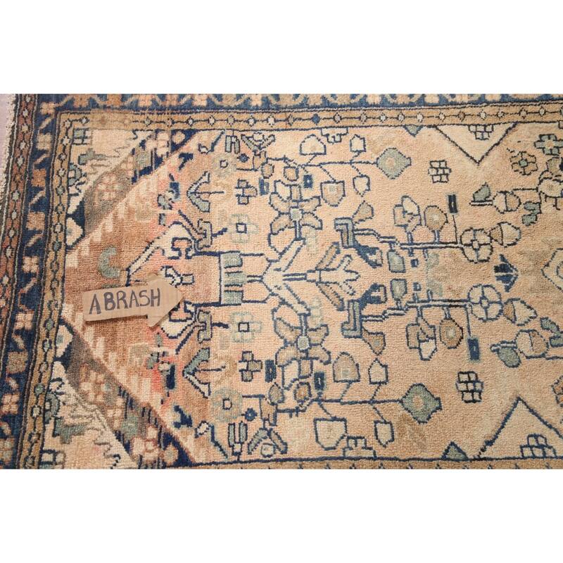 Hand Knotted Oriental 100% Wool Carpet Traditional Floral Peach Hamedan Runner Rug - 9' 7'' X 3' 1''