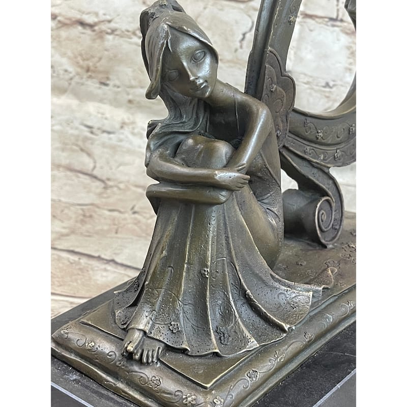 Angel Memorial Picture Holder Frame Bronze Statue Sculpture 19 Inches X 8 Inches