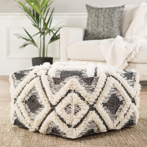 slide 2 of 3, Nikki Chu Aaltos Black/ Ivory Pouf/ Floor Pillow