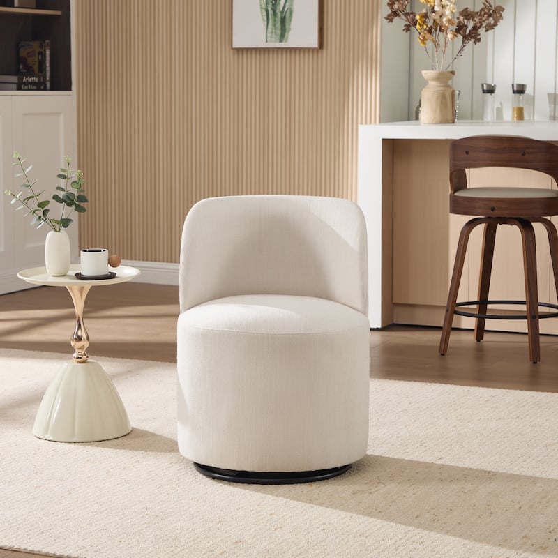 Set Of 1 Upholstered Barrel Chair, Mid Century Modern Round Linen Dining Chair, 360 Degree Swivel Side Chair for Dining Room