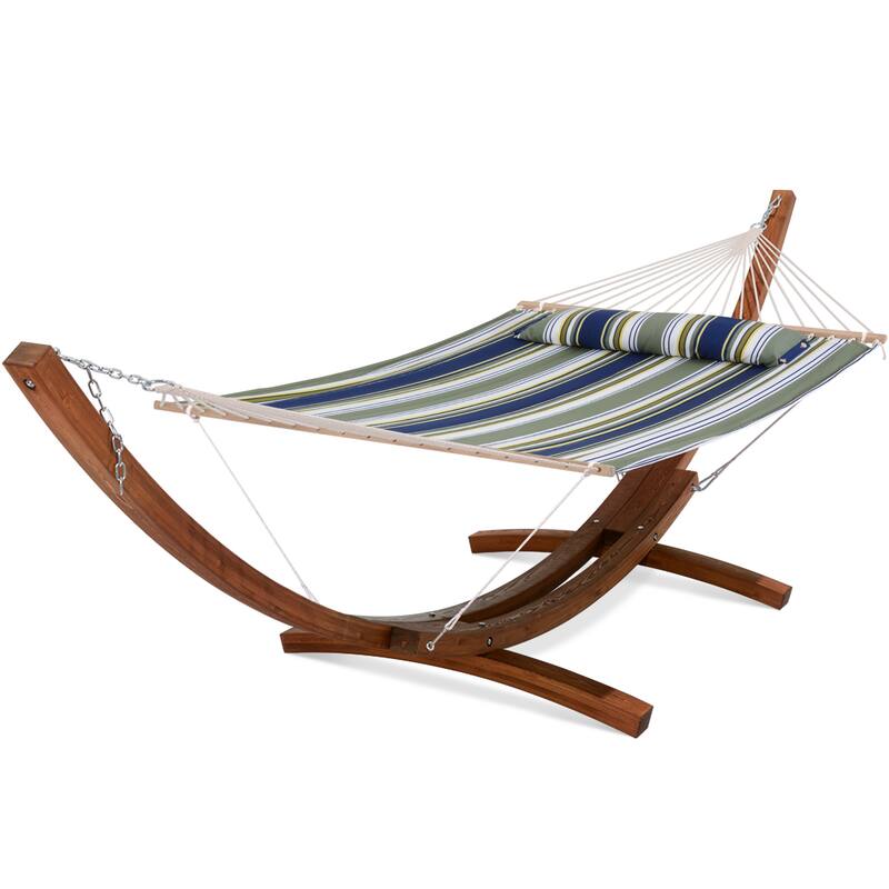Double Spreader Bar Hammock With 13.5 ft. Wooden Stand - 162*55.1*48.8 - Blue/Aqua