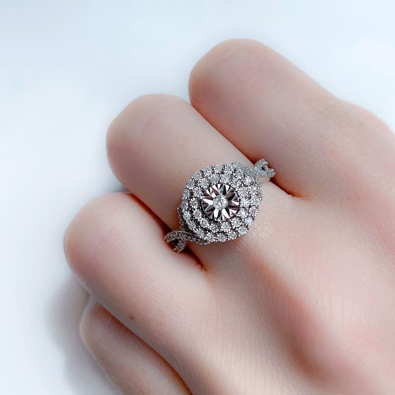 Miadora Halo Crossover 1/3ct TDW Diamond Engagement Ring 10k White Gold