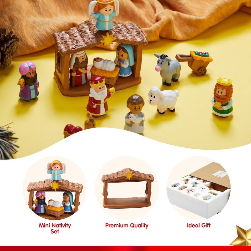 13 PCS Christmas Little Nativity Playset, Reenact Miniature Toys Nativity Set, Christmas Manger for Kids, Xmas Gift - Multicolor
