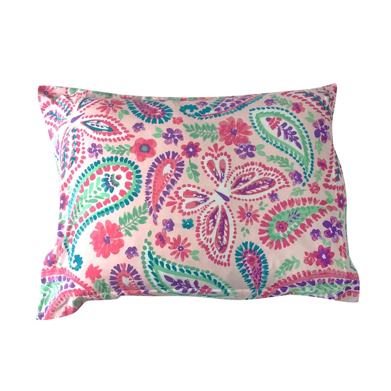 Watercolor Flutter Pink Floral Comforter Set With Butterfly Throw Pillow