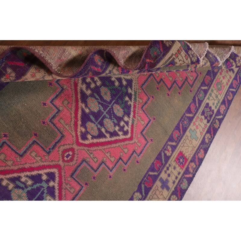 Hand Knotted Oriental 100% Wool Carpet Traditional Geometric Brown Lori Runner Rug - 12' 7'' X 4' 8''