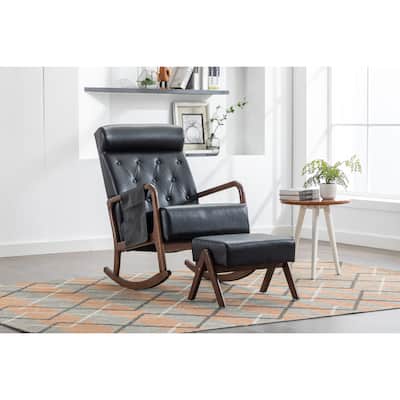 Rocking Chair With Ottoman Modern Upholstered Fabric Rocking Armchair