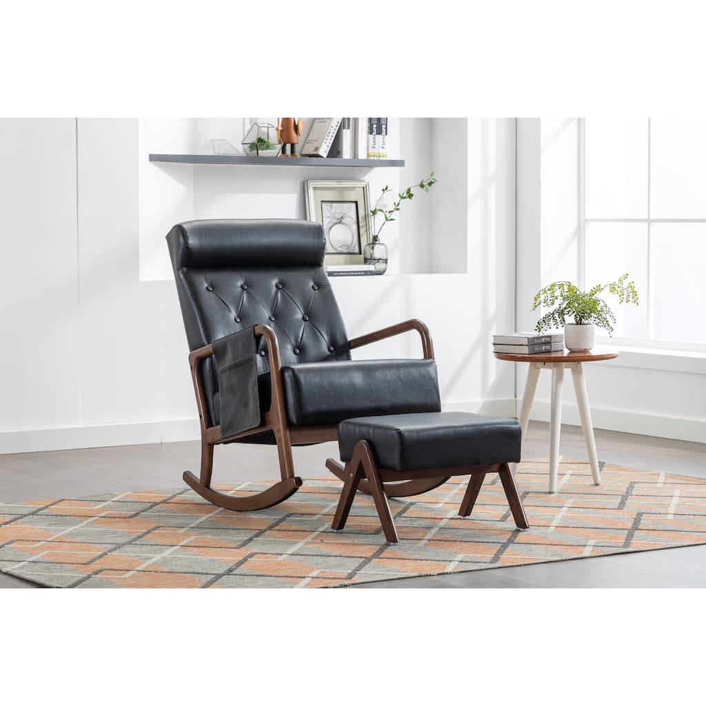 Rocking Chair With Ottoman Modern Upholstered Fabric Rocking Armchair