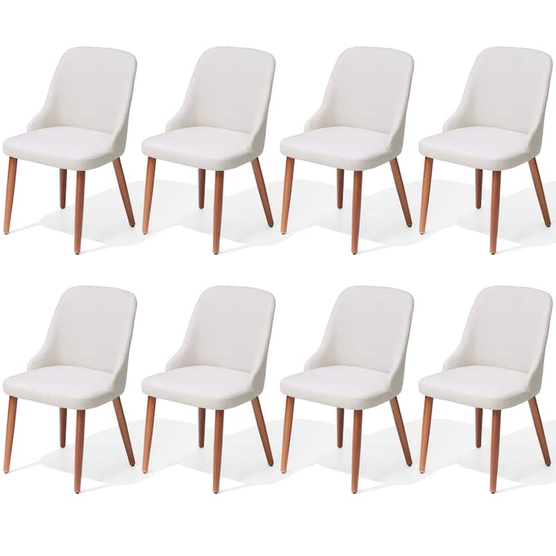 Modern Dining Chair Upholstered Accent Chairs with Solid Wood Legs - Beige - 8PC
