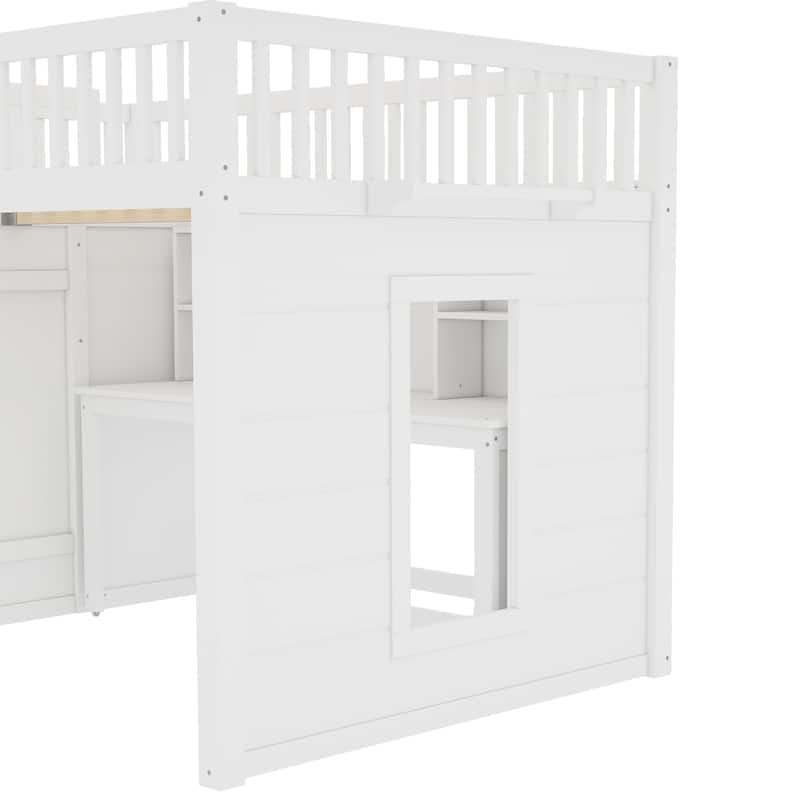 Full/Twin Loft Bed with Movable Desk & Storage Stairs