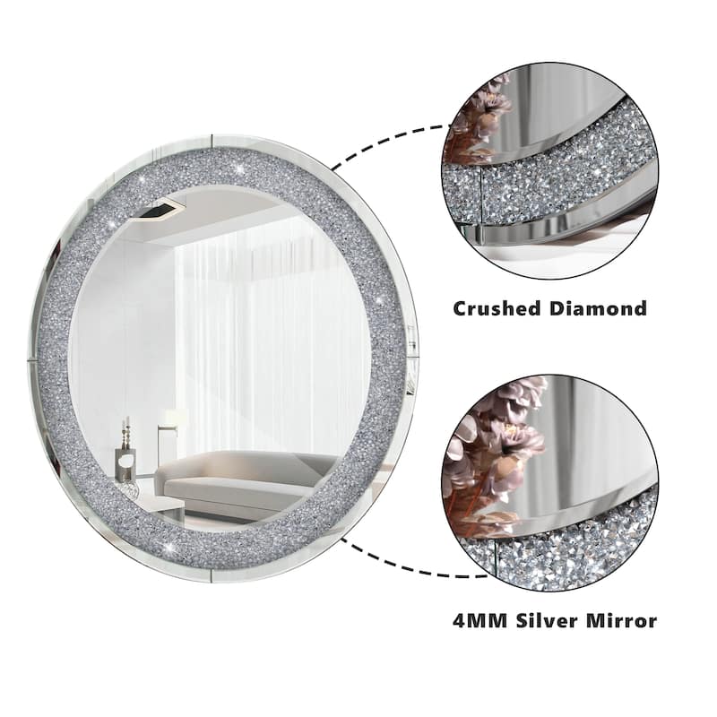 Crushed Diamond Wall Mirror Round Accent Mirror - 31.5"×31.5"