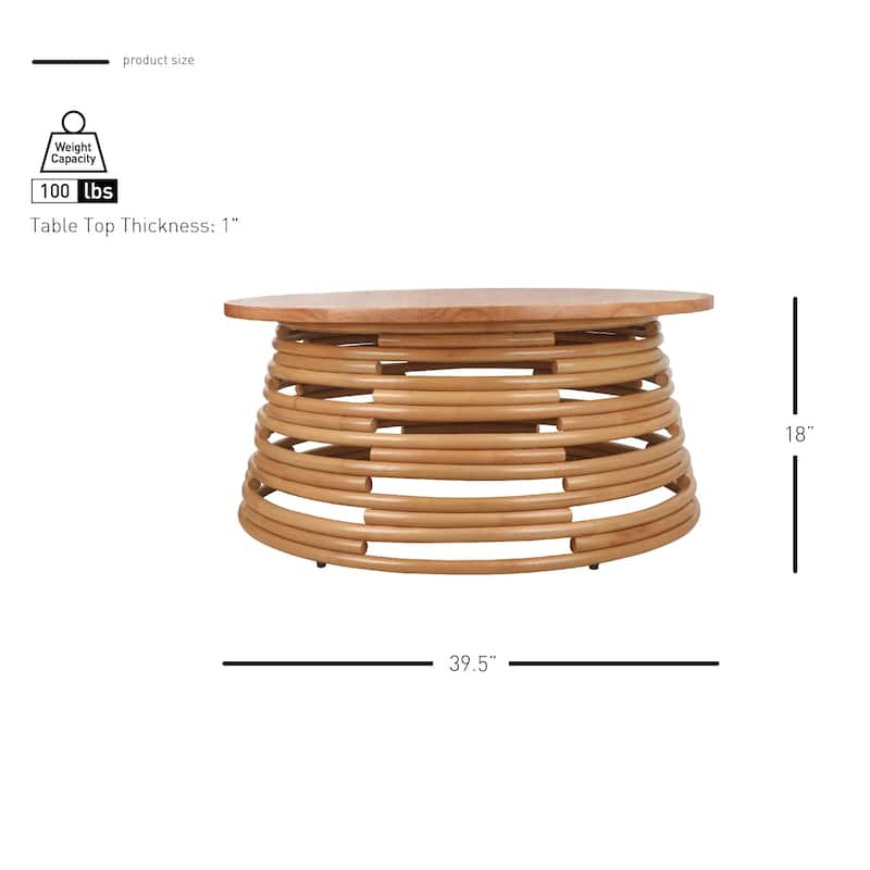 NPD Furniture Zeke Rattan Round Coffee or Side Table with Solid Wood Top