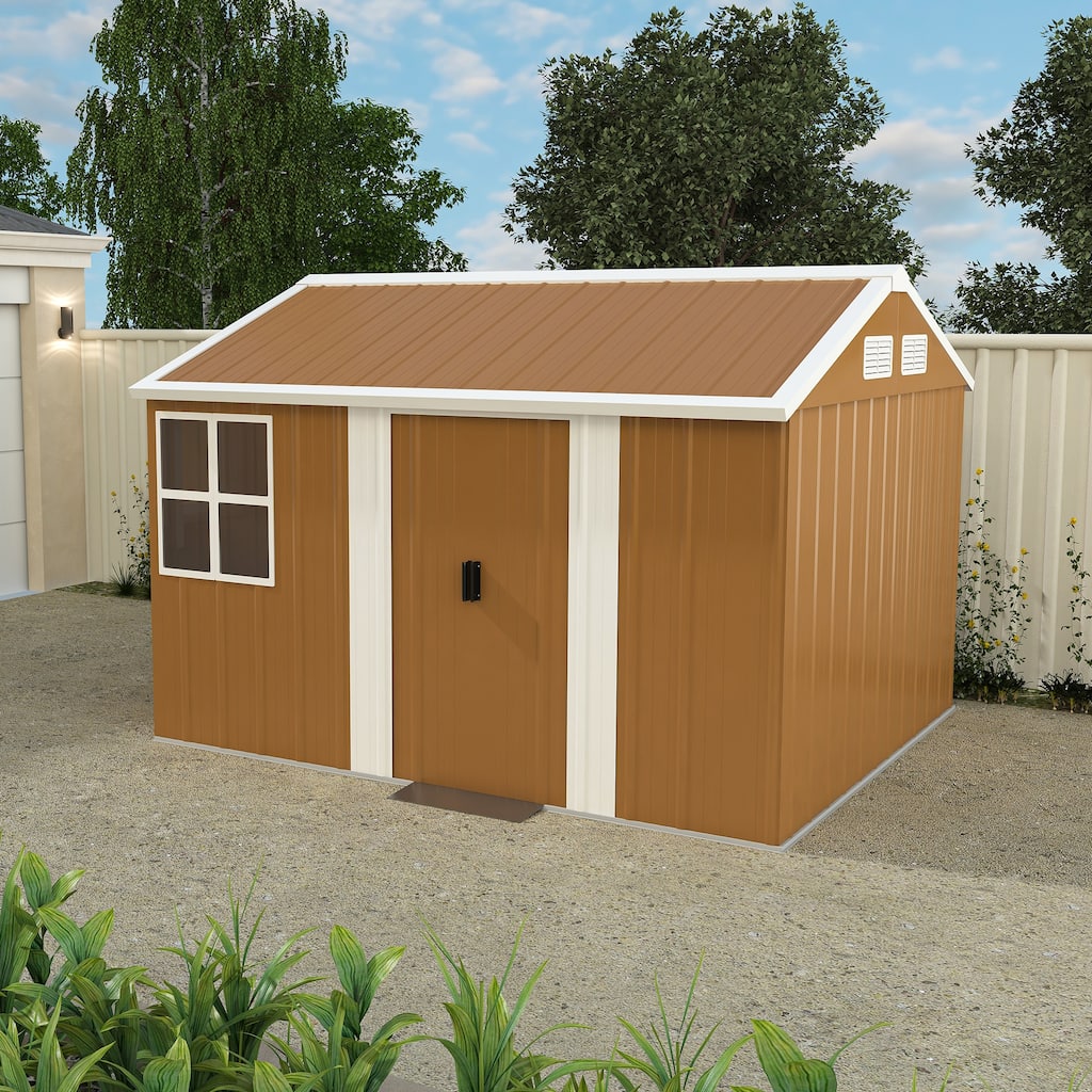 8x10 FT Heavy-Duty Metal Shed w/Windows,Weatherproof Garden Storage - 8X10 FT