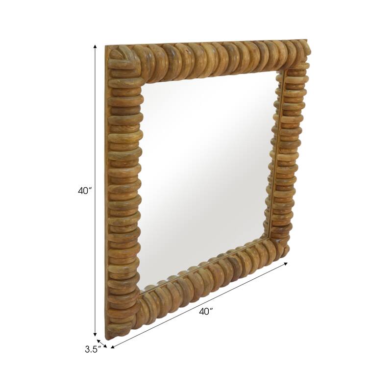 Wood Wall Mirror Casual Square Woven Ribbed Detailing - 40" Brown - 40" x 3.5" x 40"