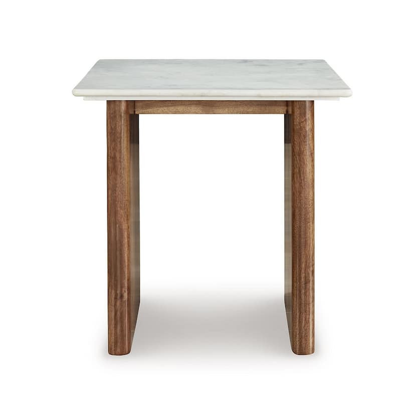 24 in. White and Brown Square Wood End Table, Sturdy Build End Side Table for Living Rooms