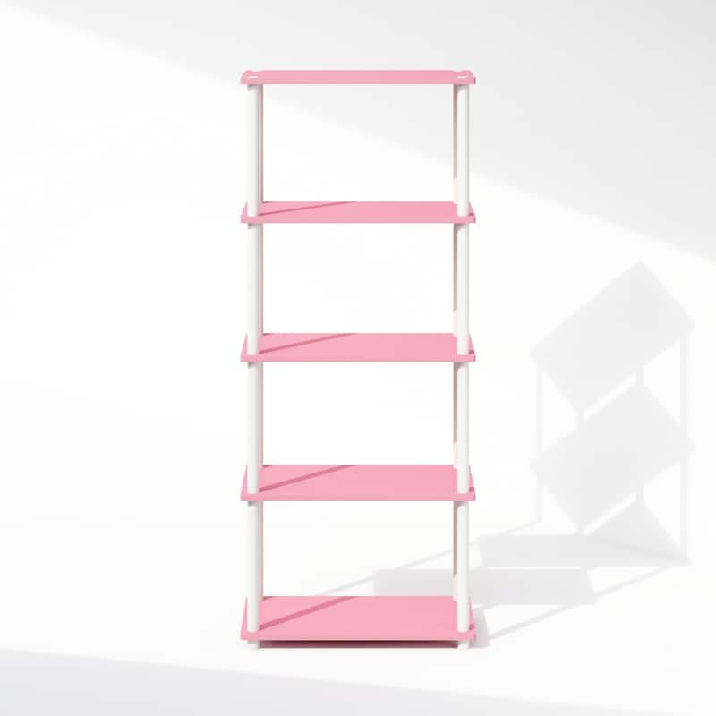57.4 in. Tall Pink/White Wood 4-Shelf Bookcase