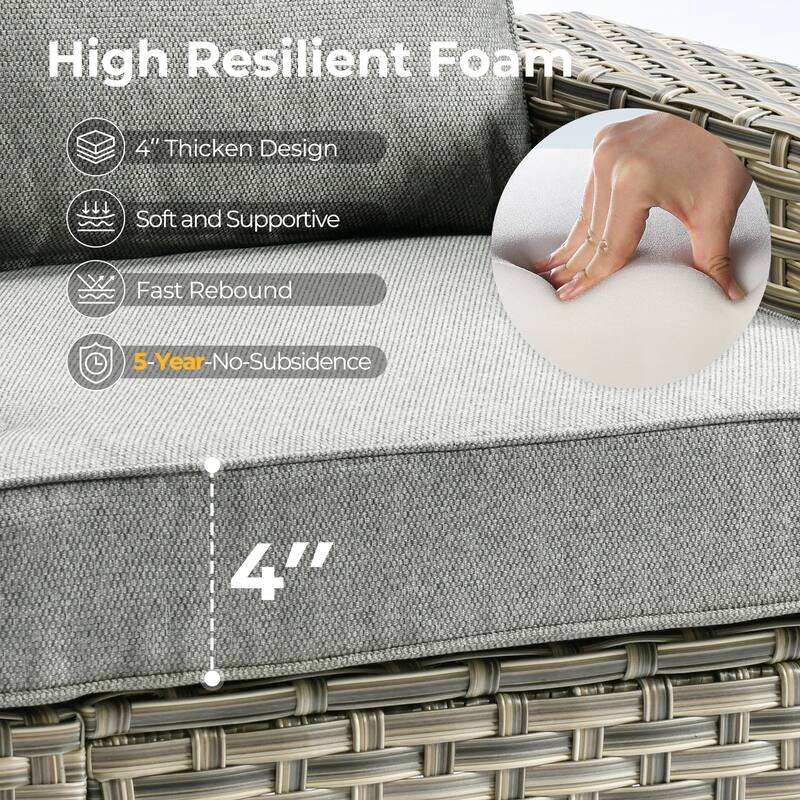 HOOOWOOO 9-piece Outdoor Wicker Furniture Swivel Rocking Chair Set with Fire Pit Table