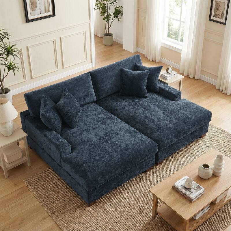 2 Set Chenille Upholstered Modular Sectional Sofa Chaise with Pillows