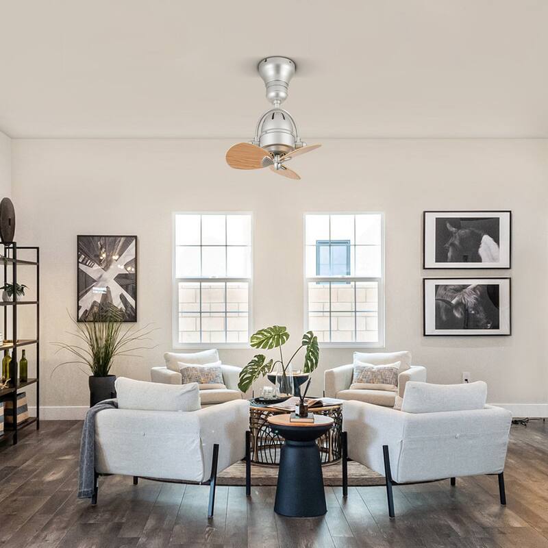 3-Blade Mid-Century Modern Solid Wood & Silver Metal Ceiling Fan with Remote for Living Room - 18.1 in. W x 18.1 in. H