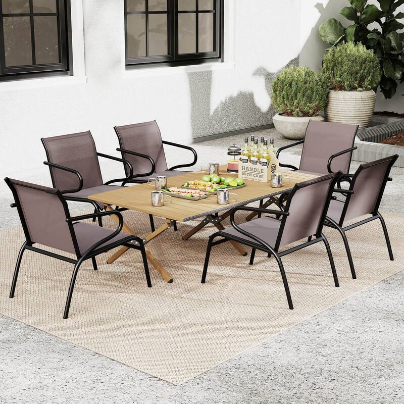 Costway Patio Chairs Set of 2/4/6 with Breathable Fabric & Metal Frame - See Details