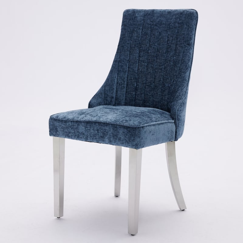 Chenille Fabric Dining Chairs, Tufted Upholstered Kitchen Chairs, High Back Dining Chairs with Stainless Steel Legs