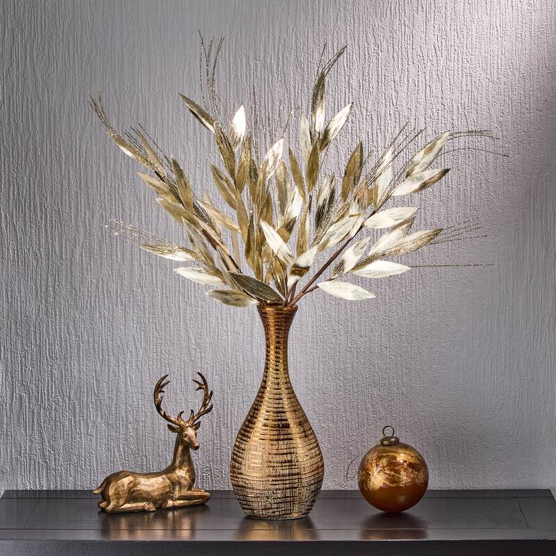 32" Metallic Laurel Leaf Grass Spray