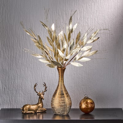 32" Metallic Laurel Leaf Grass Spray