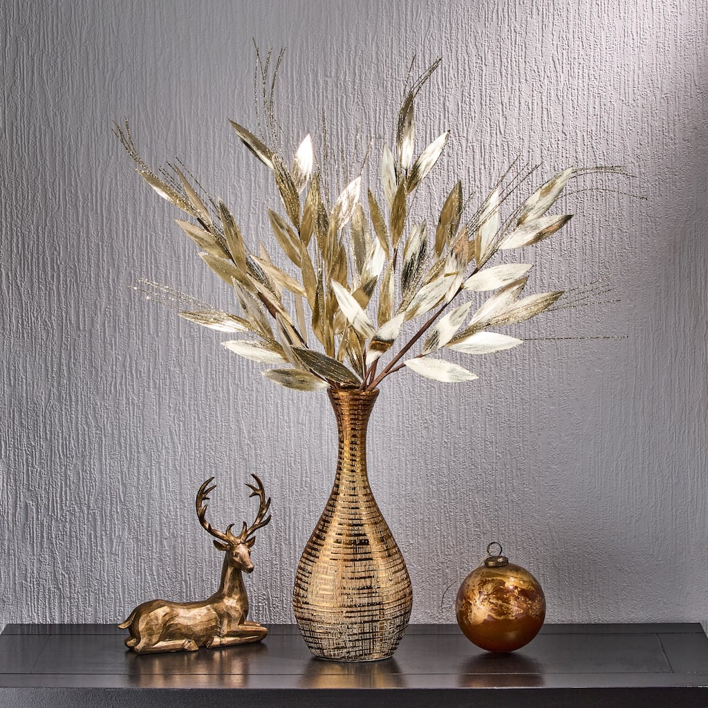 32" Metallic Laurel Leaf Grass Spray