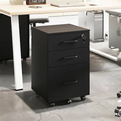 File Cabinet with Lock3 Drawer Wood Rolling - 15"D x 15"W x 26"H