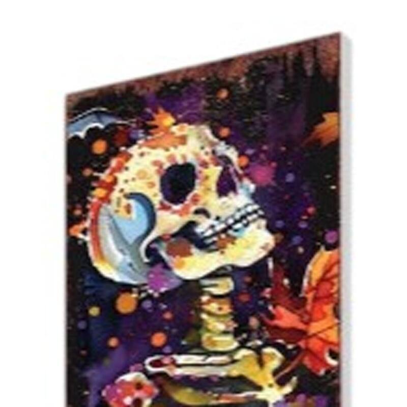 HomeRoots 42" Black Red And Purple Solid Wood Halloween Skeleton Garden Stake