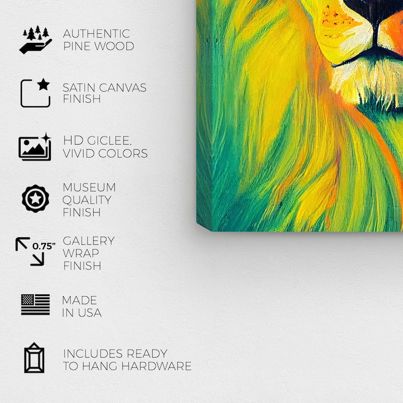 Wynwood Studio Canvas Animals Feline Royalty Green and Bohemian & Eclectic Wall Art Canvas Print - Green, Orange