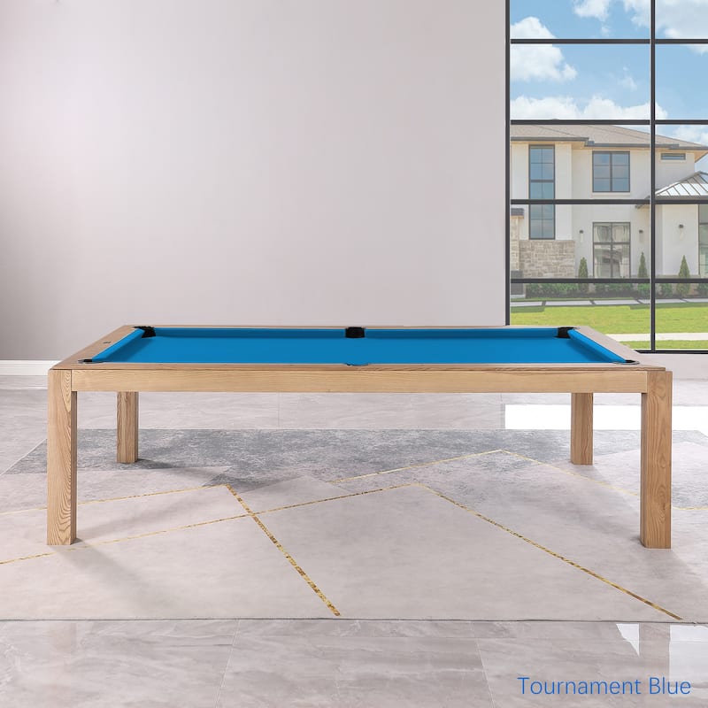 Olivia 8ft Vintage Ash Billiard Slate Pool Table with Dining Top - White/Blue