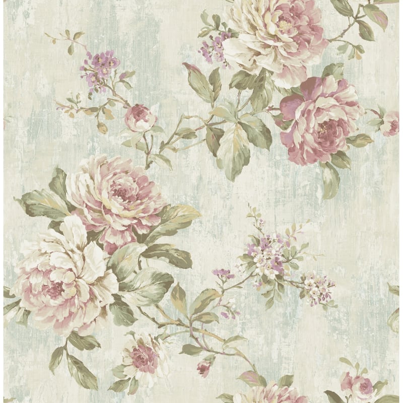 Seabrook Designs Cloelia Blooming Roses Unpasted Wallpaper - 20.5 in. W x 33 ft. L - Metallic Grey & Mauve