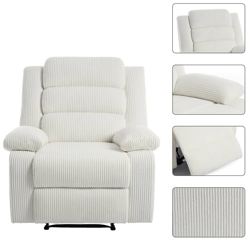 Overstuffed Cotton Corduroy Manual Pushback Recliner with Wide Armrest