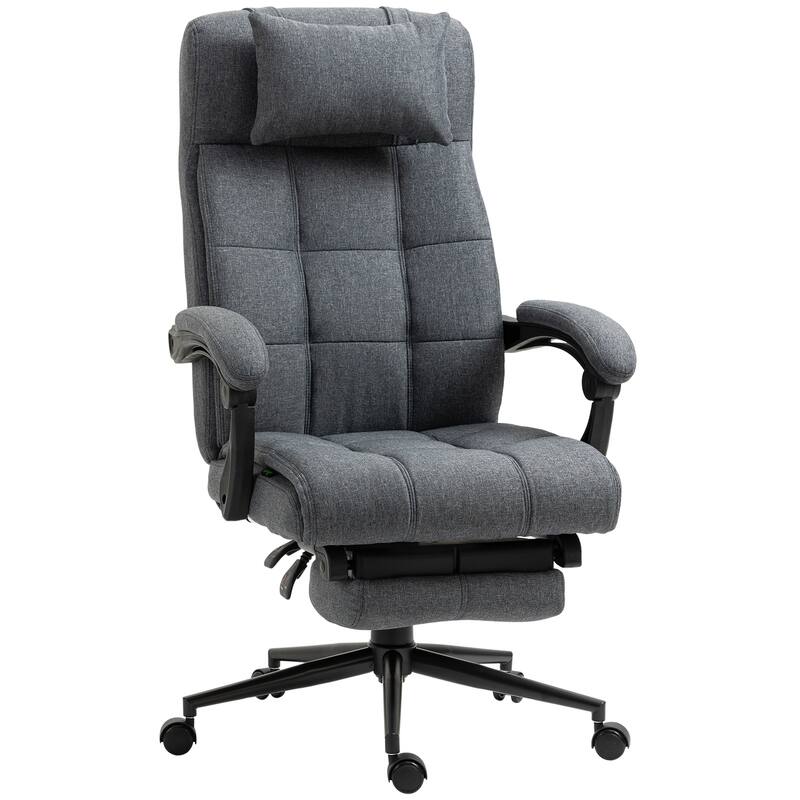 Linen Office Chair High Back Swivel Task Chair with Retractable Footrest, Headrest and Padded Armrests, for Office - Grey