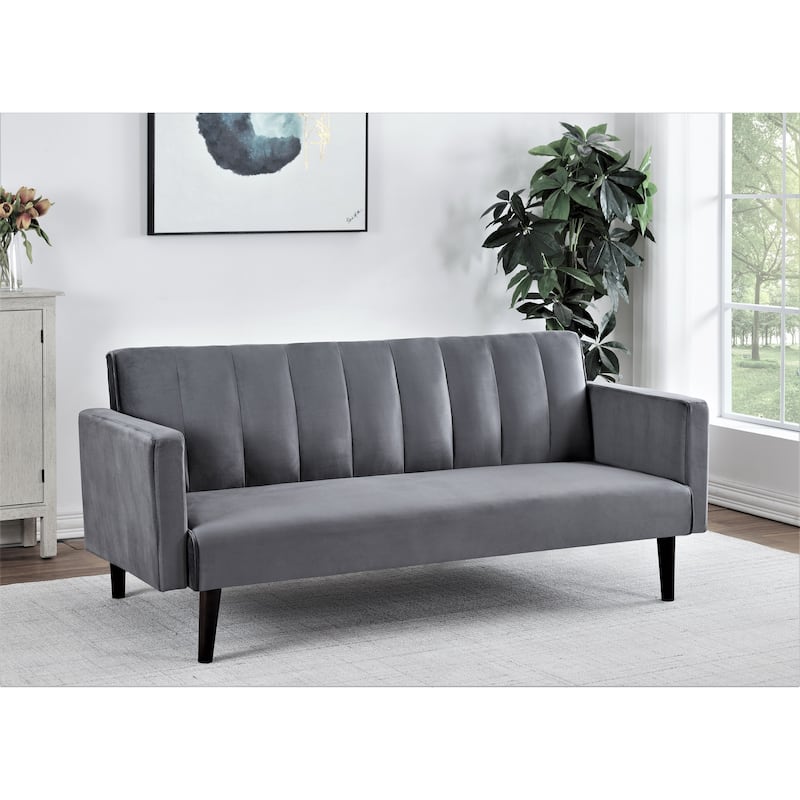 Container Furniture Srtip Convertible Velvet Sofa Bed - Grey