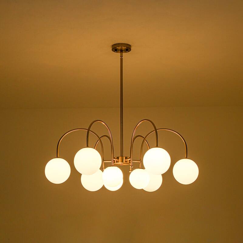 Mid-Century Tiered Frosted Glass Globe Round Sputnik Chandelier