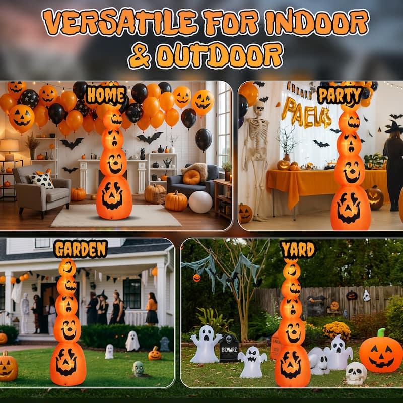 9ft Halloween Inflatable Stacked Pumpkin Yard Decor with LED Lights for Indoor or Outdoor Use