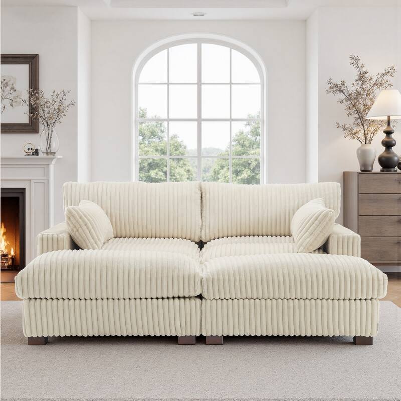 Oversied Plush Corduroy Fabric Modular Sectional Sofa with Chaise, Ottoman